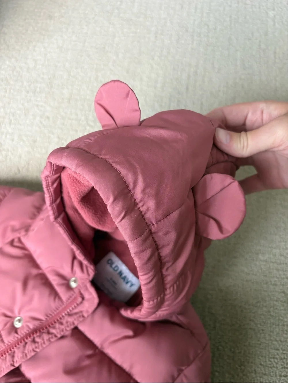 Baby Puffer Jacket in Dusty Rose - Cozy Hooded Winter Coat